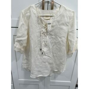Maeve Anthropologie Ivory Linen Lace-Up Tunic Blouse‎ Size 6 Top Shirt